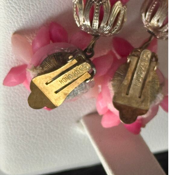 VTG Signed Hong Kong Pink Beaded Statement Necklace Clip On Earring Matching Set - Picture 5 of 7